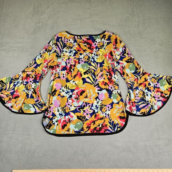 Coco Bianco Blouse Womens Petite L Bell Sleeve Top Feminine Career Boho Colorful - Picture 6 of 9